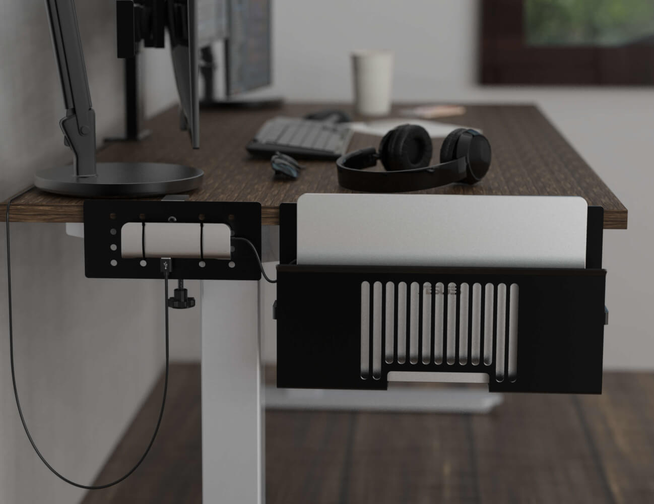 Side-Mount Perforated Steel Laptop Desk Stand - Fits Dell/Acer/ASUS/XPS/MacBook/Surface/Lenovo/HP/Gaming Laptops