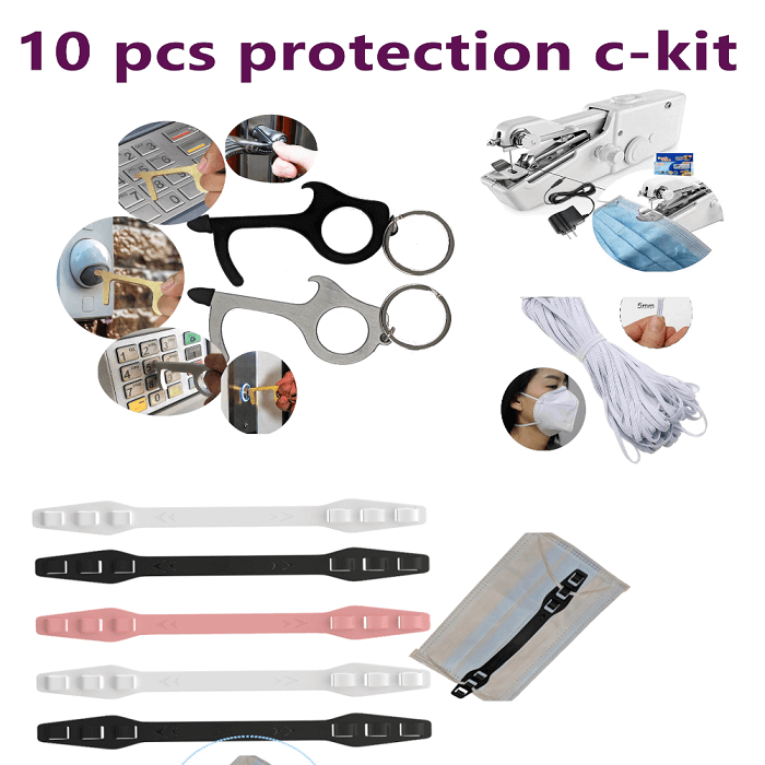 10 pieces protection / hygiene tool kits -include: no touch hygiene tool , sewing Machine, 5 adjustable straps, 5 yd elastic band
