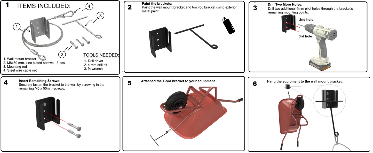 Wheelbarrow /  Dolly Cart   Wall Mount Bracket