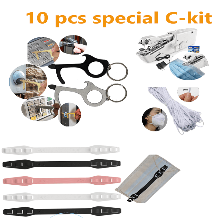 10 pieces protection / hygiene tool kits  -include: no touch hygiene tool , sewing Machine, 5 adjustable  straps, 5 yd elastic band